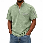 tanie Męska klasyczna koszulka polo-Koszulki polo SoftFade™ dla mężczyzn T-shirt z efektem przetarcia Casual Praca Ćwierć zamek błyskawiczny Żebrowany Kołnierzyk Krótki rękaw Moda Basic Gładki Zamek błyskawiczny Kieszeń Lato Wiosna