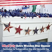  Ghirlanda vintage patriottica in legno con stelle, decorazioni da appendere per il 4 luglio, festone rustico con bandiera americana per il giorno dell'indipendenza, il Memorial Day, la mensola del
