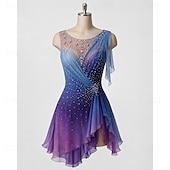 ieftine Rochii de patinaj artistic-Rochie de Patinaj Artistic Pentru femei Πατινάζ στο πάγο Rochii Violet Peteci Tiv Asimetric Strech Antrenament Competiție Ținută Patinaj Clasic Cristale / Strasuri Fără manșon Patinaj pe Ghea
