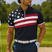  Koszulka Polo Męska 250-lecia Patriotic Amerykańska Flaga 1776 2026 Quarter Zip Krótki Rękaw Kołnierzyk Golf Casual Letni Top