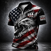  2026 250:e Herrar Amerikanska US-flaggan Polo Skjortor Zip Polo Kortärmad Nedvikt Casual  Sportig Casual Daglig Sport  Utomhus 3D Tryck Sommar Vår Svart 4 Svart 1 Svart 3