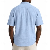 abordables Classic-Men Shirt Linen Shirt Summer Shirt Beach Wear Button Up Shirt Plain Casual Daily Black Navy Blue Sky Blue Khaki Short Sleeve Collar Spring &amp; Summer Summer Clothing Apparel Pocket