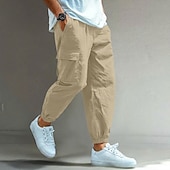 voordelige Klassiek-Voor heren Cargohosen Linnen broek Broek Korte broek Zomerbroek Trekkoord Meerdere zakken Elastisch manchet Effen Comfort Ademend Volledige lengte Casual Dagelijks Feestdagen Vakantie Modieus blauw