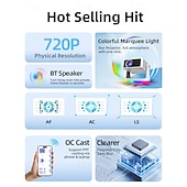 cheap Projectors-Smart Projector with Auto Focus &amp; Auto Keystone, 720P Native Portable Movie Projector with RGB Ambient Light, Bluetooth Speaker, WiFi Screen Casting, 180° Rotatable Home Theater Projector