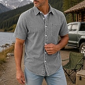 cheap Men's Smart Casual Shirts-SoftFade™ Men Shirt Casual Shirt Demin Shirt Acid Wash Shirt Garment Dyed Black Light Green Burgundy Navy Blue Purple Short Sleeve Plain Shirt Collar Casual Daily Button-Down Clothing