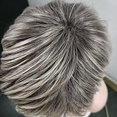 economico parrucca più vecchia-Parrucca corta biondo cenere con taglio pixie e radici scure - capelli sintetici testurizzati a strati per donna, parrucca affusolata e di tendenza per l'uso quotidiano.