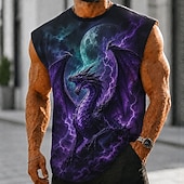baratos crânio e osso-Homens Dragão Camiseta Interior Sem Manga Camiseta Impressão 3D Gola Redonda Camisa Escuro Diário Feriado Amarelo Vermelho Roxo Primavera Verão Roupa S M L XL 2XL 3XL