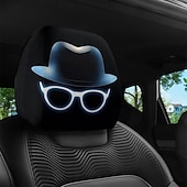 abordables Fundas-Fundas para reposacabezas de asiento con estampado de gafas de moda neón y sombrero de caballero (2/4 unidades), ajuste universal, fáciles de limpiar, suaves, cómodas, duraderas y transpirables,