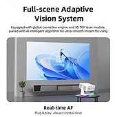 cheap Projectors-Smart Projector with Auto Focus &amp; Auto Keystone, 720P Native Portable Movie Projector with RGB Ambient Light, Bluetooth Speaker, WiFi Screen Casting, 180° Rotatable Home Theater Projector