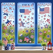  Fensteraufkleber zum 4. Juli – 9 Bögen mit 111 Stück, patriotische Dekoration, doppelseitig, zum Unabhängigkeitstag, statisch haftende Fensteraufkleber für Glasfenster, rot-weiß &blaue