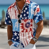  4th of July 2026 250th Men's Star Tie Dyed American Flag Shirt Summer Shirt Button Up Shirt Short Sleeve Patriotic Outdoor Festival Summer Spring Turndown 3D Print Collared Shirts Blue Blue 2# Blue 1#