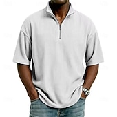 economico Polo classica da uomo-Men's Corduroy Shirt Polo Shirts Casual Daily Quarter Zip Short Sleeve Fashion Basic Plain Lightweight Quarter Zip Summer Spring Regular Fit Black White Wine Navy Blue Sky Blue Purple Corduroy Shirt