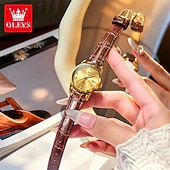 economico Orologi al quarzo-Orologio da uomo Olevs di lusso, analogico, al quarzo, impermeabile, con cinturino in pelle marrone, quadrante con numeri romani e datario, classico, casual, alla moda, elegante, regalo per lui.