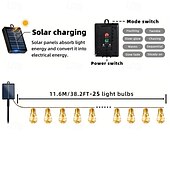 abordables Luces solares para exteriores-Guirnalda de luces solares de 11,6 m con 25 luces LED para camping, playa, bodas, patios, jardines, caminos, fiestas al aire libre y decoración de paisajes.