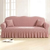 cheap Sofa Cover-Country Style 3D Stretch Sofa Cover with Skirt, Washable Elastic Couch Slipcover for 1/2/3/4 Seater, Fitted Furniture Protector