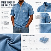 tanie Męska klasyczna koszulka polo-Koszulki polo SoftFade™ dla mężczyzn T-shirt z efektem przetarcia Casual Praca Ćwierć zamek błyskawiczny Żebrowany Kołnierzyk Krótki rękaw Moda Basic Gładki Zamek błyskawiczny Kieszeń Lato Wiosna