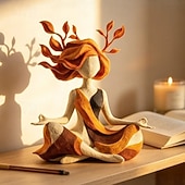 abordables Esculturas-Figura escultórica de armonía interior, estatua de resina de una mujer meditando con cabello de hojas ondulantes, decoración abstracta de una mujer practicando yoga, escultura de arte para la atención
