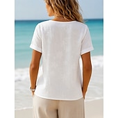  Femmes T-shirt Broderie Fleuri Graphique Plantes Mode Manche Courte Col ras du cou Hauts Longs Occasionnel Plage Blanche Été Printemps