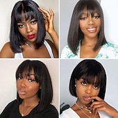 cheap Human Hair Capless Wigs-Machine-made BOBO Human Hair Wig Straight Human Hair 150% Density For Black Women