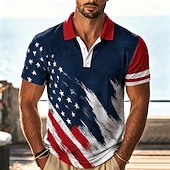  4th of July 2026 250th Men's American US Flag Polo Shirts Short Sleeve Polo Shirts Collared Shirts Casual Athleisure Festival Outfit 3D Print Buttons Breathable Mesh Spring & Summer Blue 1 Blue 3