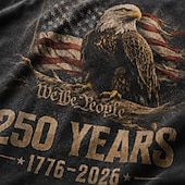  4th of July 2026 250th Men's Eagle American Flag 100 Cotton Acid Wash Heavyweight T-shirt Short Sleeve T shirt DTG Crew Neck Shirt Fashion Daily Holiday Spring Summer Clothing Apparel
