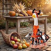 ieftine Decorațiuni exterioare-Set costum de gâscă de verandă de Halloween, fustă de dovleac de Ziua Recunoștinței, bandă de susținere, eșarfă și curea (se potrivește unei statui de gâscă de gazon de 23 de inci)
