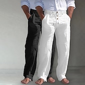 economico Classico-Per uomo Pantaloni di Lino Pantaloni Pantaloni Estivi Pantaloni da Spiaggia Tasca Frontale Gamba Dritta Confezione multipla Semplice Comodità Traspirante Lunghezza intera Quotidiano All'aperto Affari