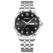 abordables Relojes de Cuarzo-Reloj de negocios de lujo para hombre Sunkta, esfera verde, correa de acero inoxidable bicolor, resistente al agua, movimiento de cuarzo con calendario de día y fecha, números romanos, marcadores de