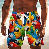  Herren Tiermotiv Papagei Badehosen Badeanzüge Badeshorts Boardshorts Mittlere Taille Hawaiianisch Täglich Strandurlaub Seitentaschen Netzfutter Elastischer Kordelzug in der Taille Designer Bekleidung