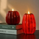 billige Innendørs- og festbelysning-Halloween gresskar LED flammeløst stearinlys, batteridrevet mykt glødende flimrende gresskarlys, AA batteridrevet borddekor til høst Thanksgiving soverom stue spisestue kaféfest