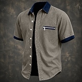 cheap Men's Smart Casual Shirts-SoftFade™ Men Shirt Casual Shirt Denim Shirt Cotton Acid Wash Shirt Acid Wash Shirt Black Green khaki Gray Light Blue Short Sleeve Plain Shirt Collar Casual Daily Color Block Clothing Apparel Elegant