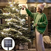 billige Solcelle utendørslys-Solcelledrevet lyslenke 6m 200 LED fyrverkeriformet lyslenke med 8 blinkende moduser for hagefester utendørs belysning bryllup terrassedekorasjon