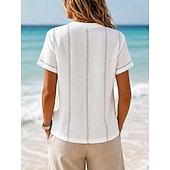  Femmes T-shirt Chemise Henley Boutons Rayé Mode Manche Courte Henley Hauts Longs Occasionnel Plage Été Blanche Vert Claire bleu marine Bleu Ciel Orange Été Printemps