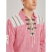 voordelige Bavariaanse Overhemden-Oktoberfest Trachten shirts Rood geruit patroon Vetersluiting aan de voorkant Bavarian Duits Erfenis Weiden Voor heren Carnaval Bierfestival Doek in traditionele stijl