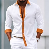 economico Camicie eleganti da uomo-Per uomo Camicia Camicia elegante Camicia con Bottoni Blocco di colori Quotidiano Affari Blu Blu chiaro Arancione Marrone Manica Lunga Collo ripiegato Primavera Tutte le stagioni Abbigliamento