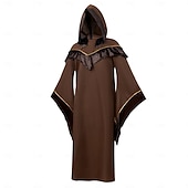 cheap Outerwear-Retro Vintage Medieval Renaissance Floor Length Hoodies Robe Long Sleeves Wizard Monk Fancy Dress Men's Halloween Carnival Performance Renaissance Fair LARP Adults' Robe