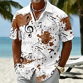  Per uomo Musica Note Camicia Camicia Estiva Camicia con Bottoni Manica Corta Vintage Retrò All'aperto Vacanza al Mare Estate Primavera Collo ripiegato Stampa 3D Camicie con bottoni Blu Viola Marrone