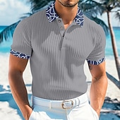 cheap Men's Classic Polo-Men's Rib Knit Top Textured Work Casual Lapel Ribbed Polo Collar Short Sleeve Basic Modern Color Block Buttons Knitted Summer Spring &amp; Summer Slim Fit White Burgundy Navy Blue Light Blue Gray Rib