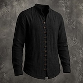  Men Shirt Linen Shirt Summer Shirt Casual Shirt Button Up Shirt Plain Casual Daily Black White Pink Sky Blue Long Sleeve Band Collar Spring & Summer Summer Clothing Apparel Buttons
