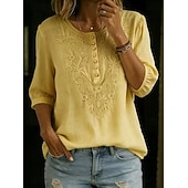  Femmes Chemise Haut à œillets Chemise Bohème Chemise en Dentelle Dentelle Broderie Élégant Bohème Vacances Manche 3/4 Hauts Longs Occasionnel Bleu Blanche Jaune Orange Marron Été Printemps