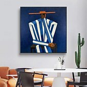 abordables Pinturas de personas-Handmade Oil Painting Canvas Wall Art Decoration Suburban Style Blue and White Figures for Home Decor Rolled Frameless Unstretched Painting