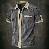 abordables Chemises décontractées intelligentes pour hommes-Hommes Chemise Chemise Décontractée Chemise Boutonnée Chemise 100% coton délavée à l'acide Bleu Noir Rouge bleu marine Vert Manche Courte Bloc de Couleur Uni Col Occasionnel Quotidien Poche Avant