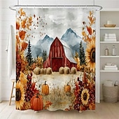 cheap Shower Curtains-Autumn Harvest Festival Pumpkin Leaf Printed Shower Curtain, Waterproof Fabric Bathroom Decor with 12 Plastic Hooks, Machine Washable