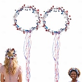 cheap U.S. 250th Anniversary-2 PCS Sparkling Americana Star Crown Headbands with Flowing Ribbons, Patriotic Red White Blue Hair Accessories for 4th of July Independence Day, Memorial Day, Veterans Day, Parades, Festivals