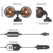 voordelige Autofanaten-Dubbele ventilator voor in de auto met zuignap, 360° draaibare koelventilator voor voorruit en dashboard, draagbare elektrische luchtcirculator, stille ventilator voor sedan, SUV, camper, vrachtwagen