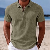 economico Polo Classico da Uomo-Per uomo Camicia di lino Polo Casuale Vacanza Classico Manica Corta Moda Tinta unica Semplice Leggero Bottoni Estate Primavera Blu Bianco Nero Blu marino Marrone Verde Camicia di lino