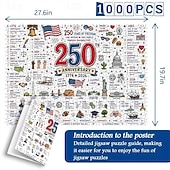  Patriotisches Amerika-Puzzle mit 1000 Teilen, Puzzle zum 250. Jahrestag für Erwachsene, patriotisches Puzzle mit Flagge, Adler, Freiheitsstatue und Freiheitssymbolen, lehrreiches Geschichtspuzzle