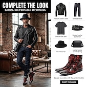 cheap Premium Leather Boots-Men's Red Western Biker Boots – Exotic Buckle Ankle Boots, Vintage Cowboy Footwear for Motorcycle Riding, Concerts, Music Festivals and Nightlife