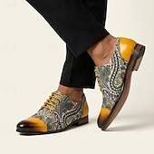 cheap Elemental Dress Shoes-Elegant Paisley Oxford Dress Shoes – Genuine Leather Luxury Formal Footwear for Business Events, Weddings &amp; Evening Parties