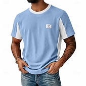 cheap Waffle Knit Tee-Men's Waffle T-shirt Tee Top Short Sleeve Crew Neck Summer Spring All Seasons Solid Color Fashion Designer Casual Color Block Casual Daily Outdoor Light Blue Black Light Green Top Tee for Men